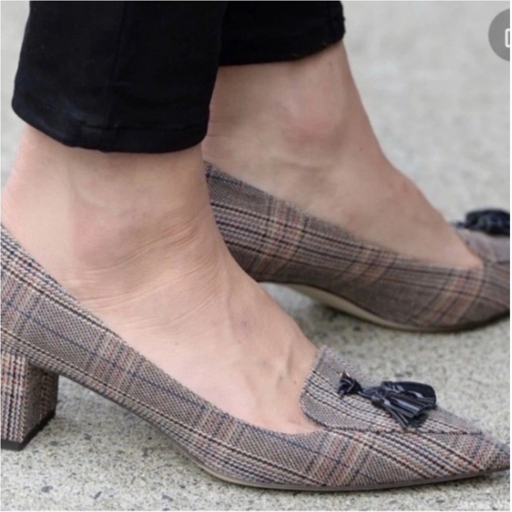 J.Crew Avery Women Italy Plaid Tweed Tassel Block Heel Pumps Kate Middleton 7.5 - Picture 2 of 13